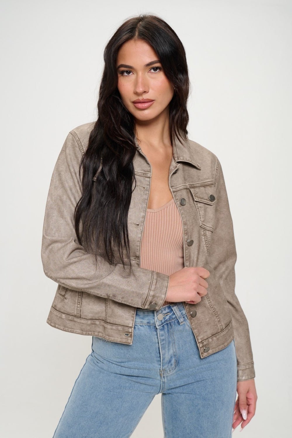 Coalition LA Button Down Cargo Vegan Leather Shacket - Loulou Boutique