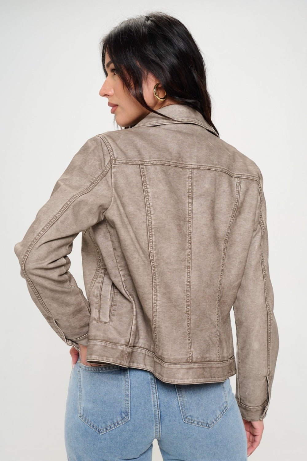 Coalition LA Button Down Cargo Vegan Leather Shacket - Loulou Boutique