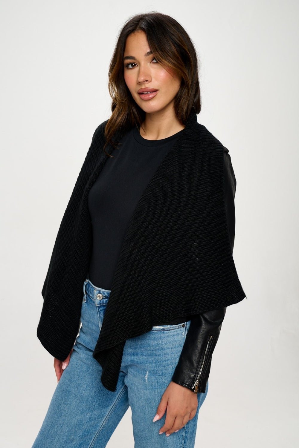 Coalition LA Knit Collared Faux Leather Crop Jacket - Loulou Boutique
