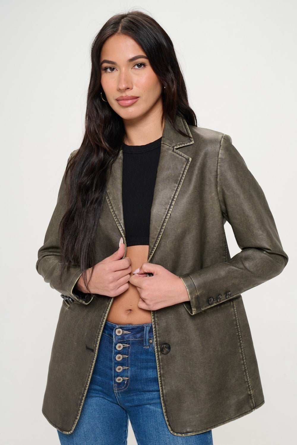 Coalition LA Single - Breasted Vegan Leather Blazer - Loulou Boutique