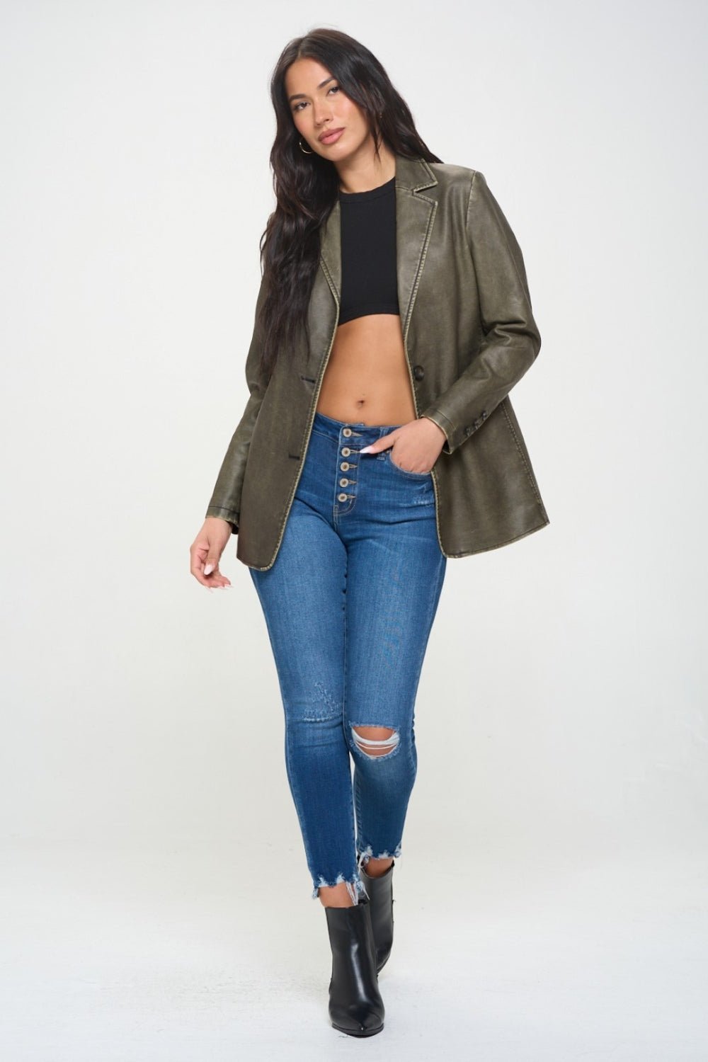 Coalition LA Single - Breasted Vegan Leather Blazer - Loulou Boutique
