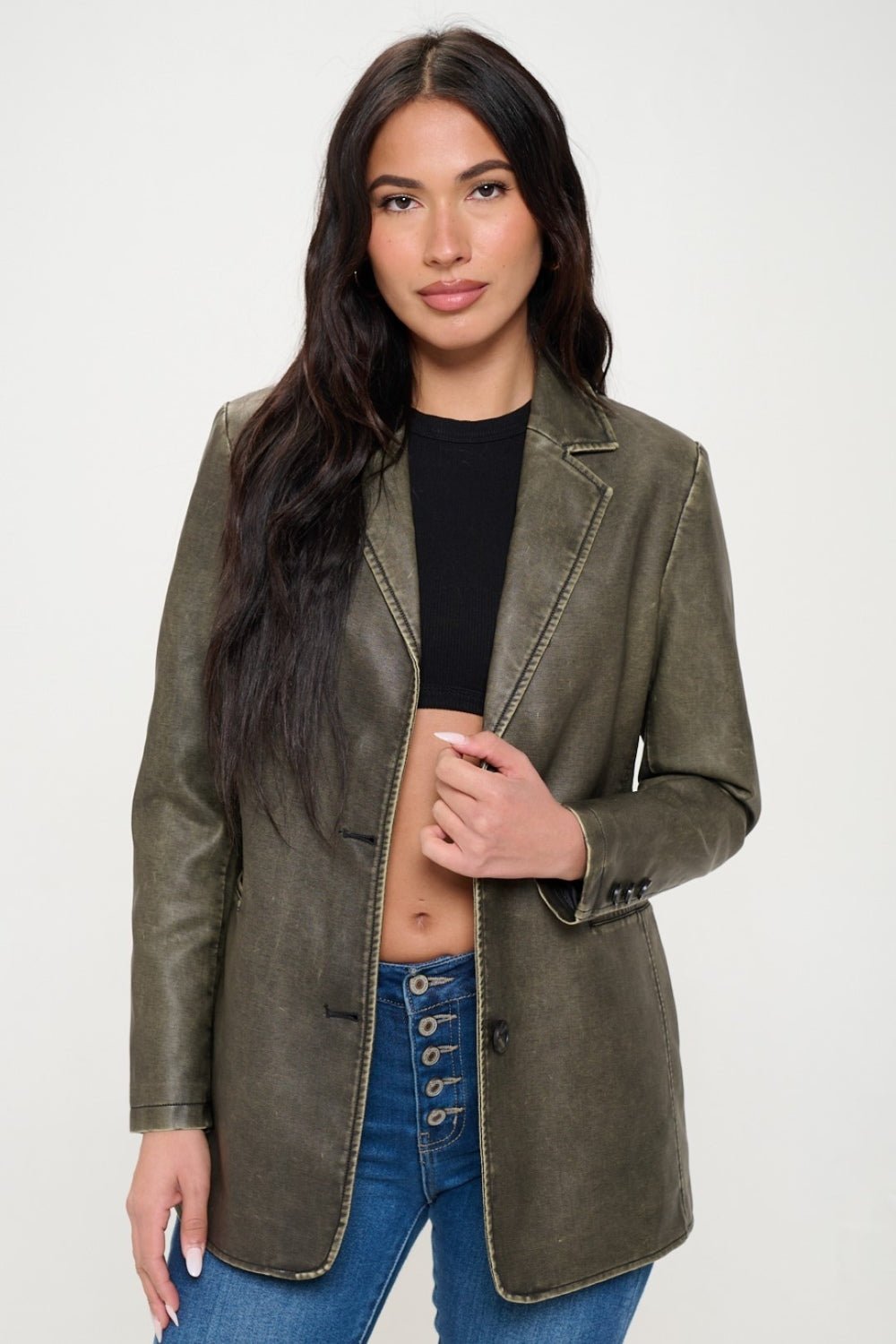 Coalition LA Single - Breasted Vegan Leather Blazer - Loulou Boutique