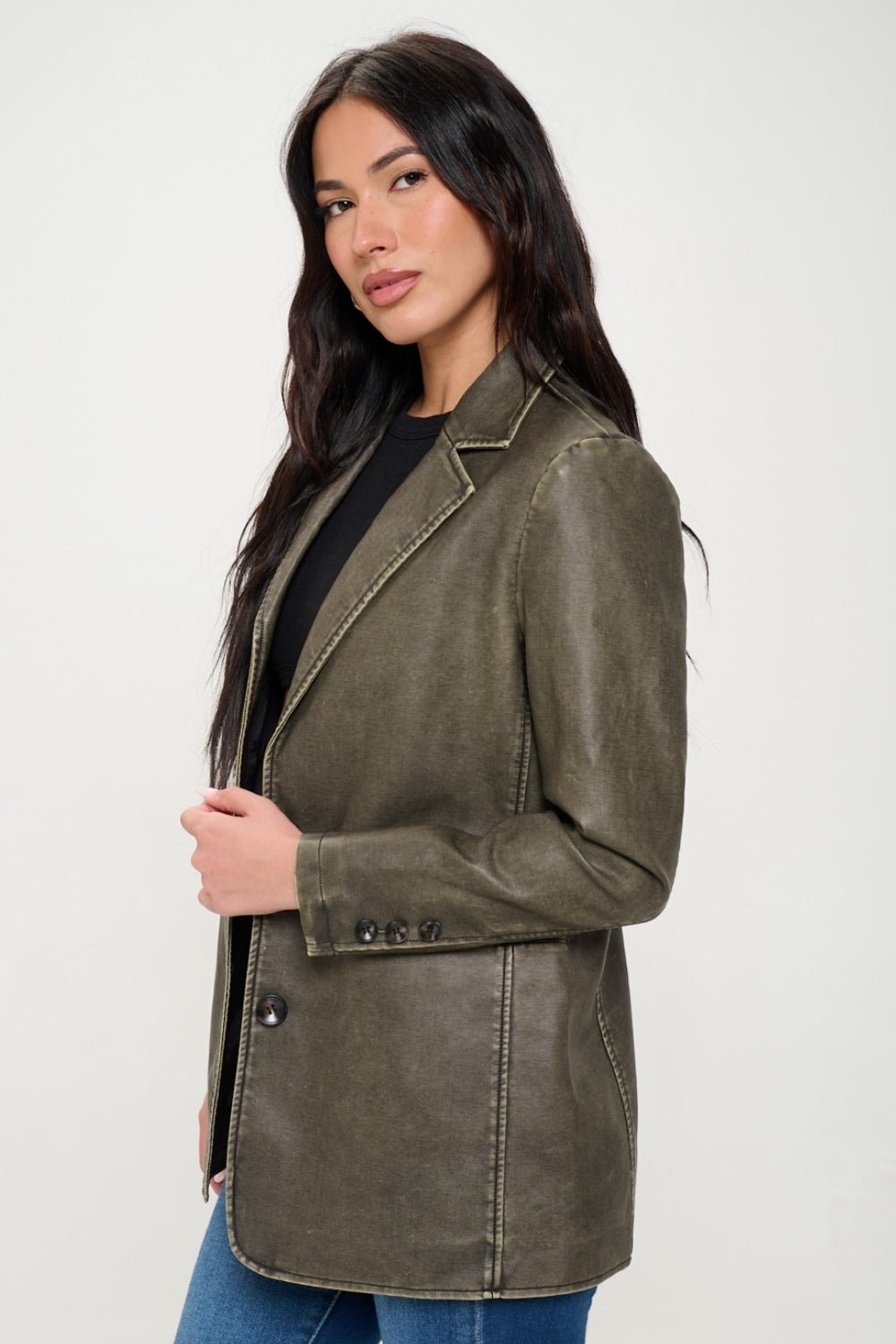 Coalition LA Single - Breasted Vegan Leather Blazer - Loulou Boutique