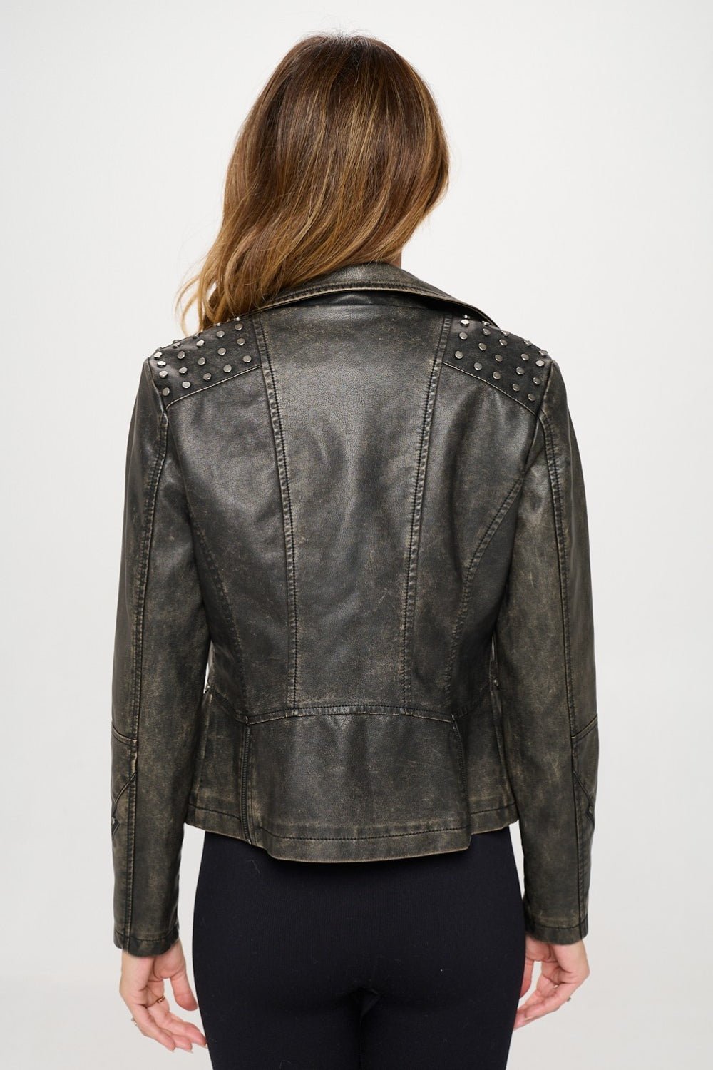Coalition LA Studded Classic Moto Faux Leather Jacket - Loulou Boutique