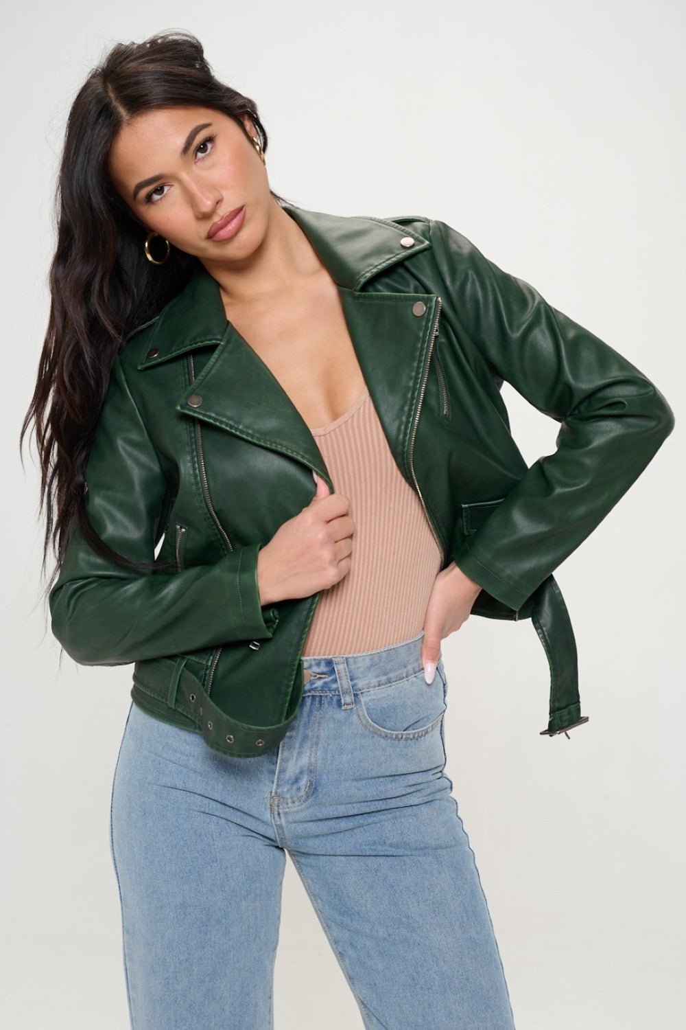 Coalition LA Zip Up Biker Jacket with Belt - Loulou Boutique