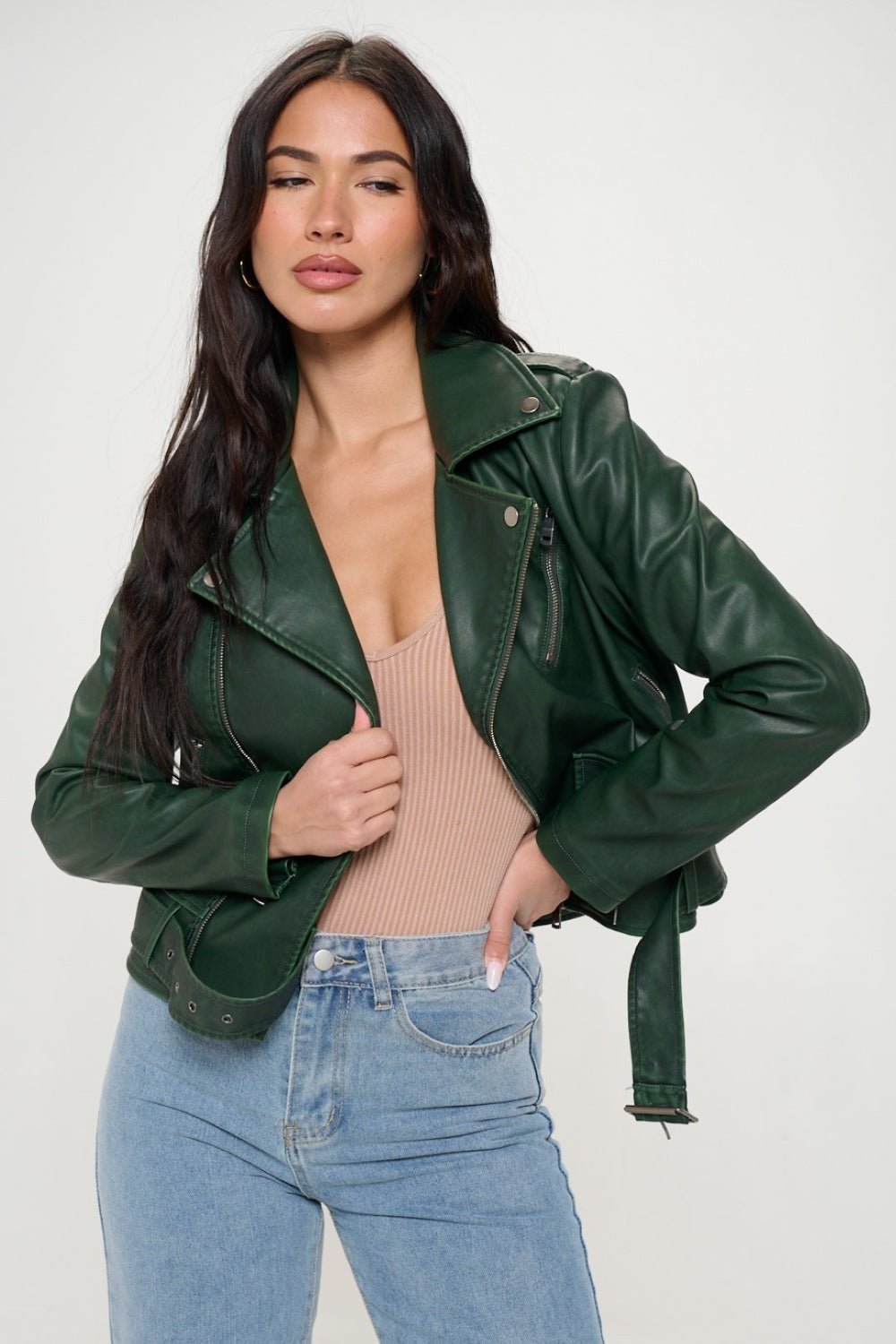 Coalition LA Zip Up Biker Jacket with Belt - Loulou Boutique