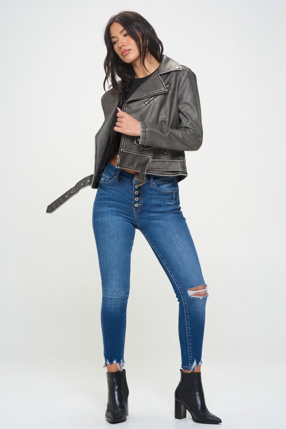 Coalition LA Zip Up Biker Jacket with Belt - Loulou Boutique