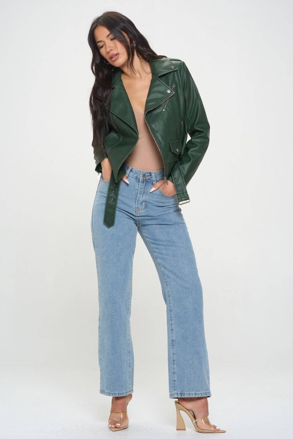 Coalition LA Zip Up Biker Jacket with Belt - Loulou Boutique