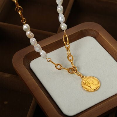 Coin pendant Pearl Titanium Steel Necklace - Loulou Boutique