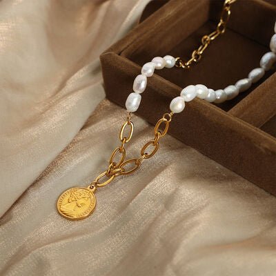 Coin pendant Pearl Titanium Steel Necklace - Loulou Boutique