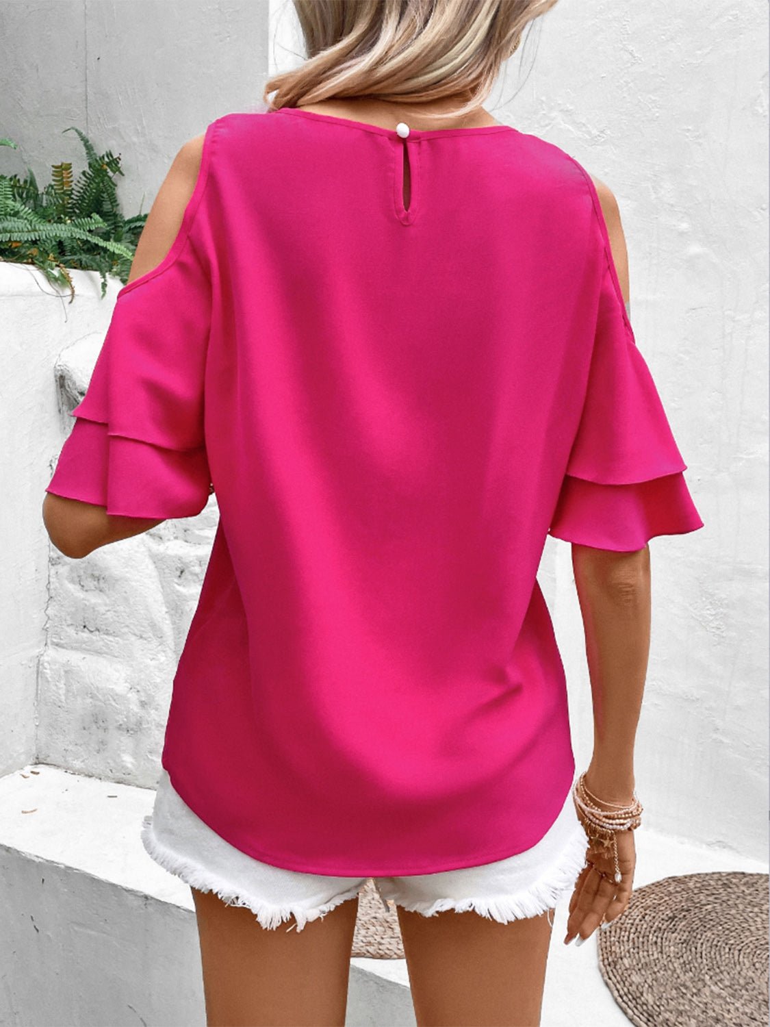Cold Shoulder Flounce Sleeve Blouse - Loulou Boutique