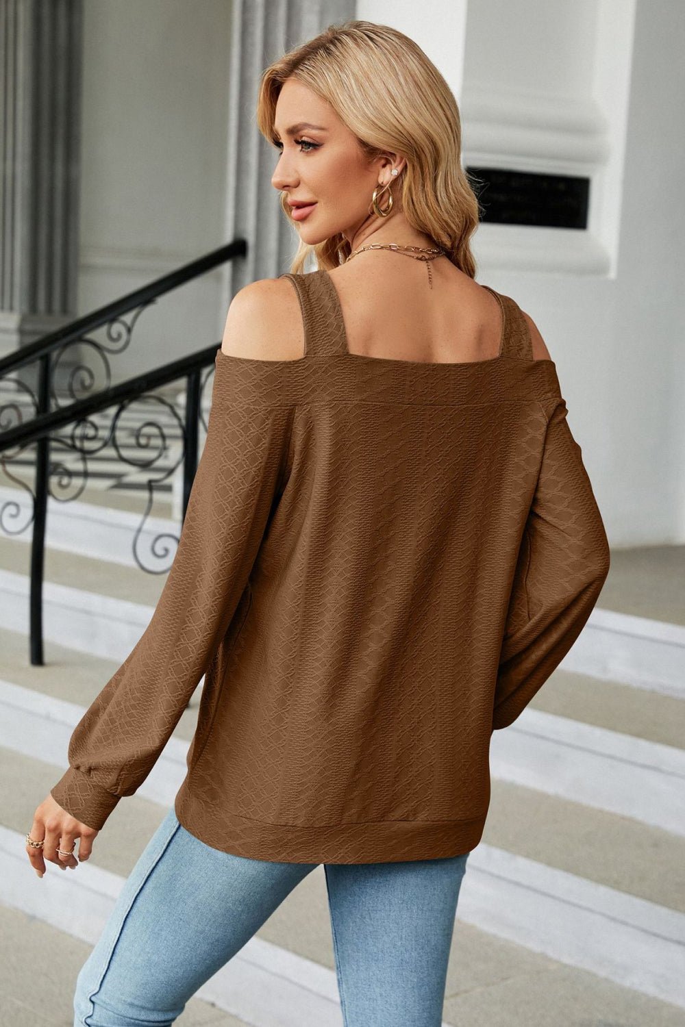 Cold Shoulder Square Neck Cutout Blouse - Loulou Boutique