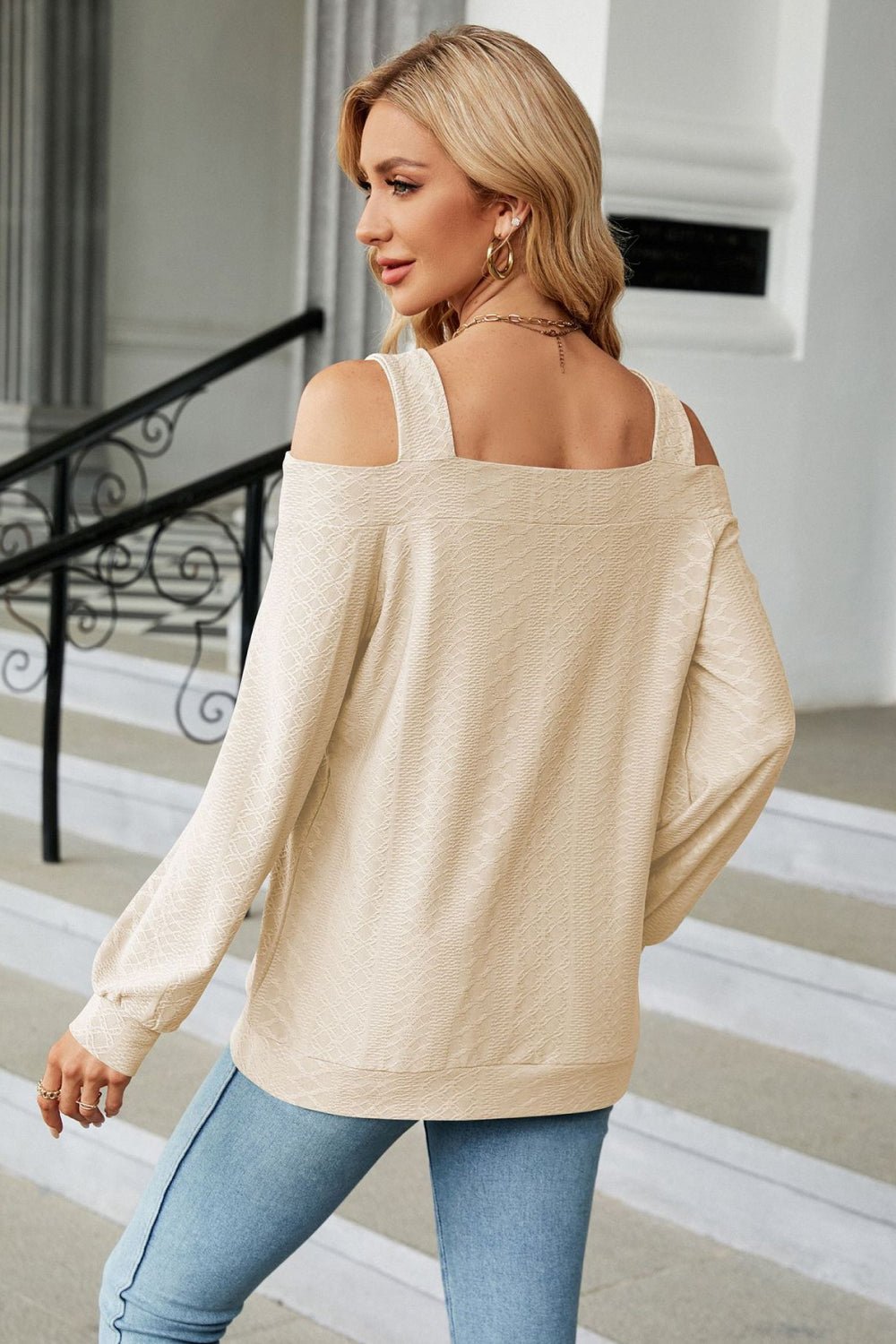 Cold Shoulder Square Neck Cutout Blouse - Loulou Boutique