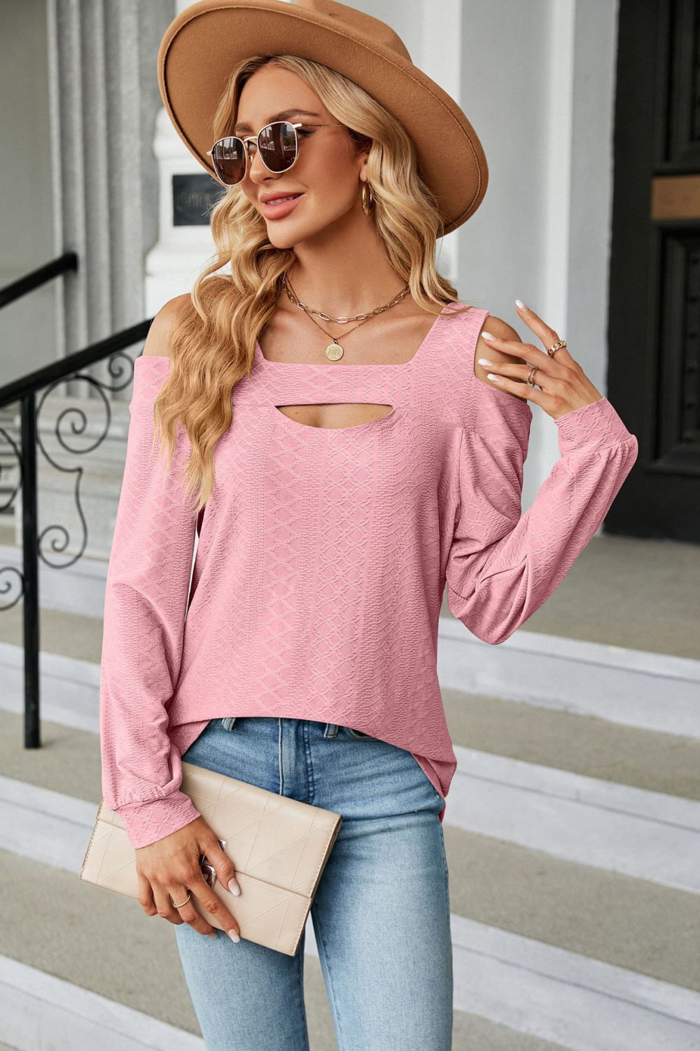 Cold Shoulder Square Neck Cutout Blouse - Loulou Boutique
