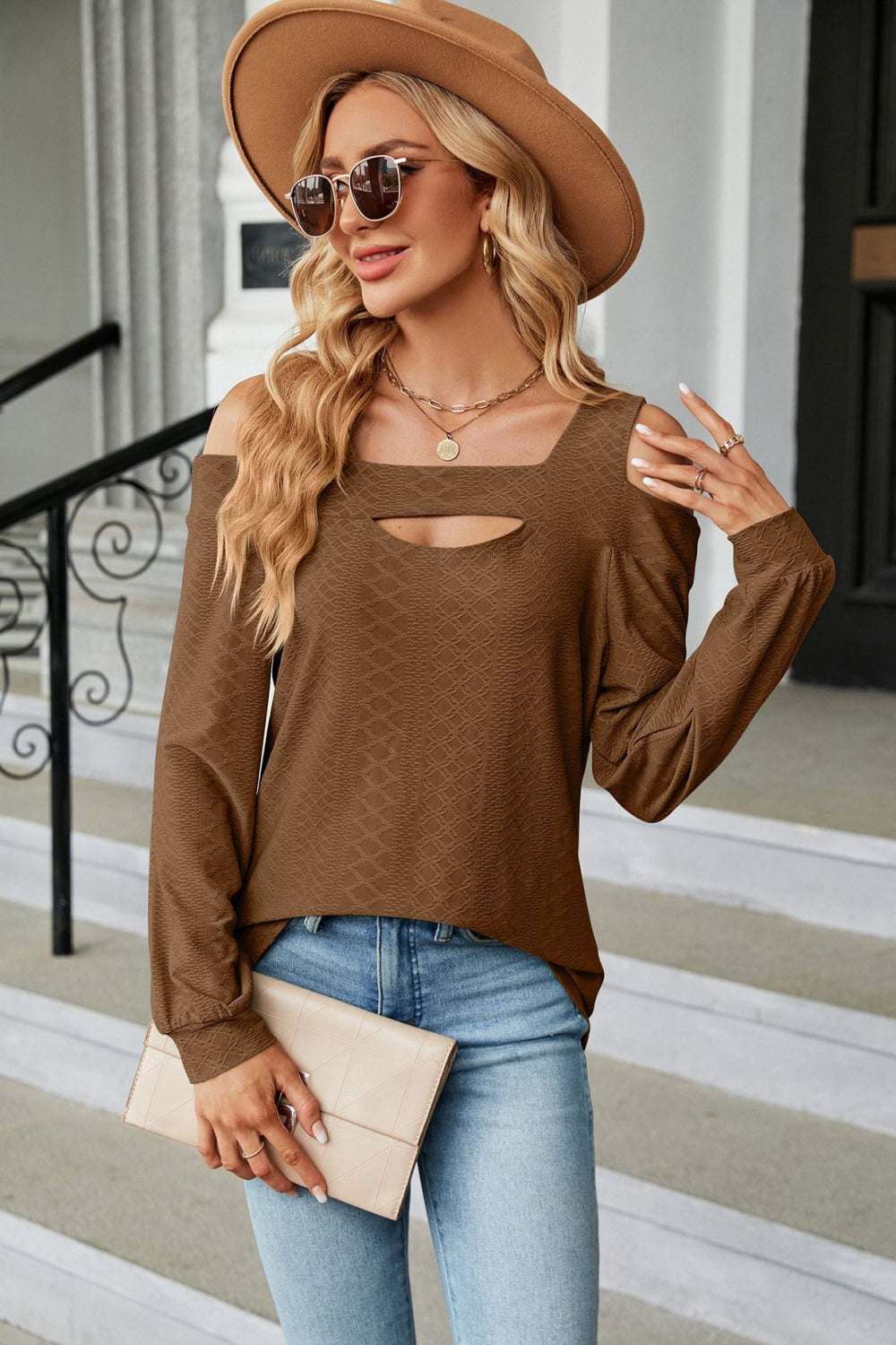 Cold Shoulder Square Neck Cutout Blouse - Loulou Boutique