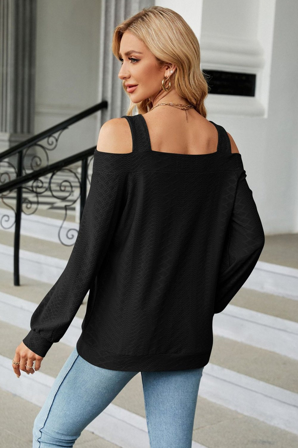 Cold Shoulder Square Neck Cutout Blouse - Loulou Boutique