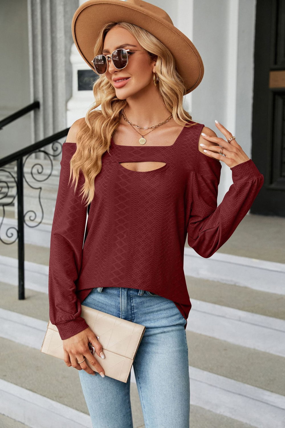 Cold Shoulder Square Neck Cutout Blouse - Loulou Boutique