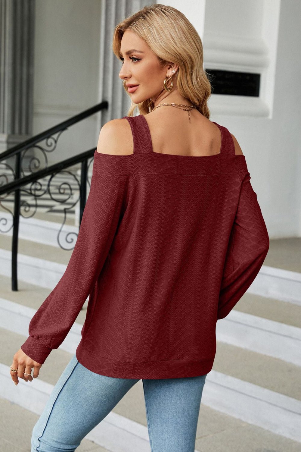 Cold Shoulder Square Neck Cutout Blouse - Loulou Boutique
