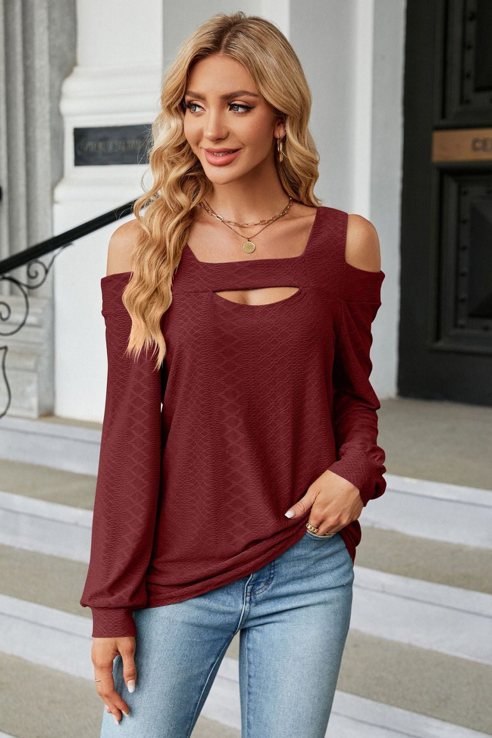 Cold Shoulder Square Neck Cutout Blouse - Loulou Boutique