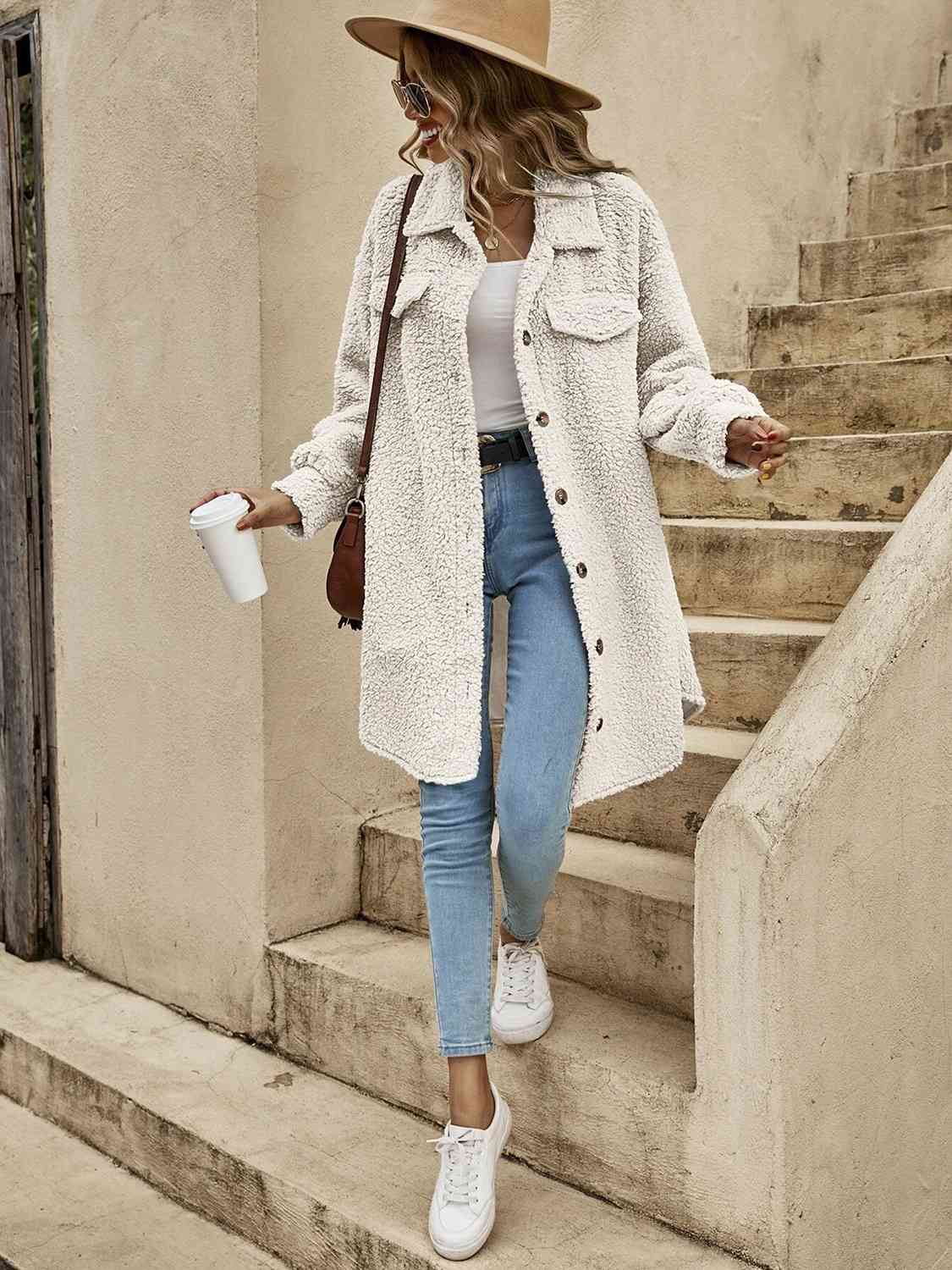 Collared Button Down Coat - Loulou Boutique