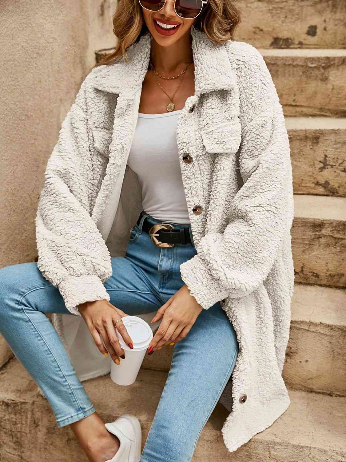 Collared Button Down Coat - Loulou Boutique
