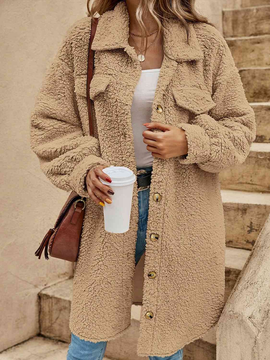 Collared Button Down Coat - Loulou Boutique
