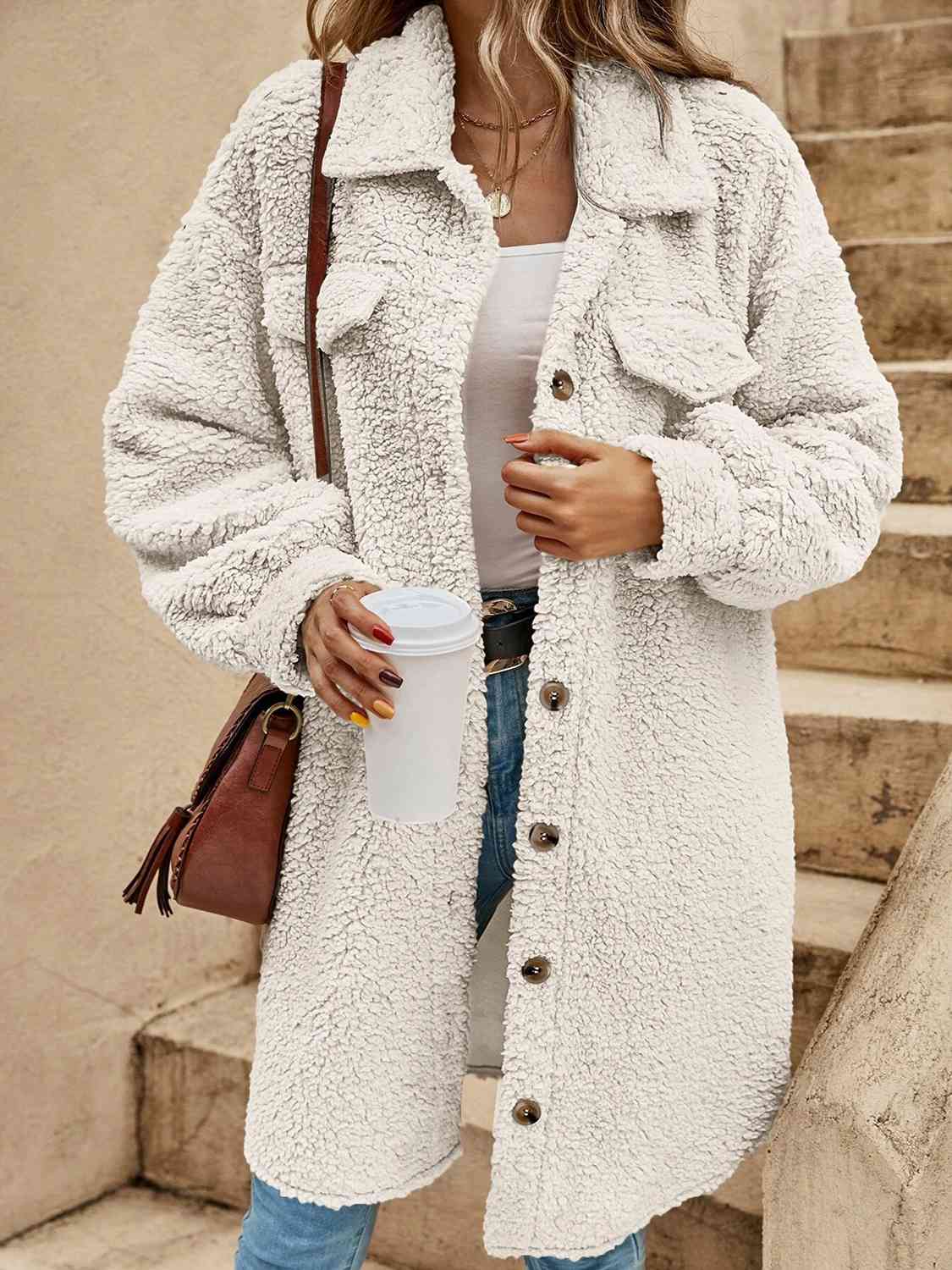 Collared Button Down Coat - Loulou Boutique