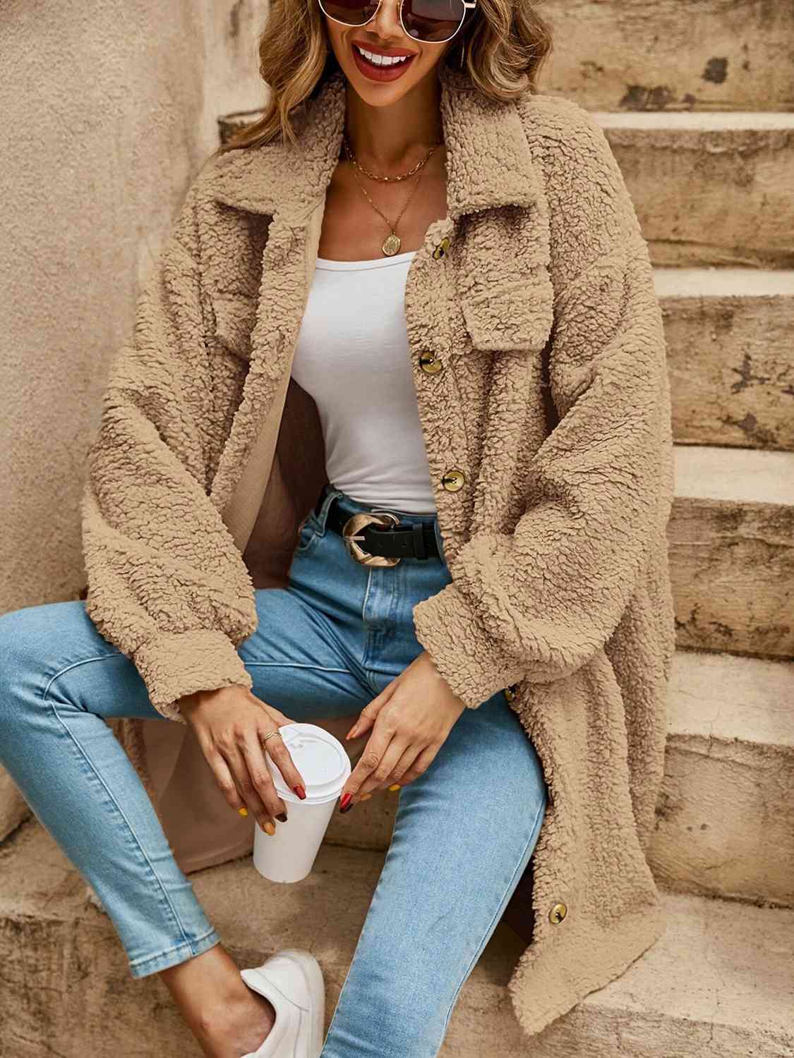 Collared Button Down Coat - Loulou Boutique