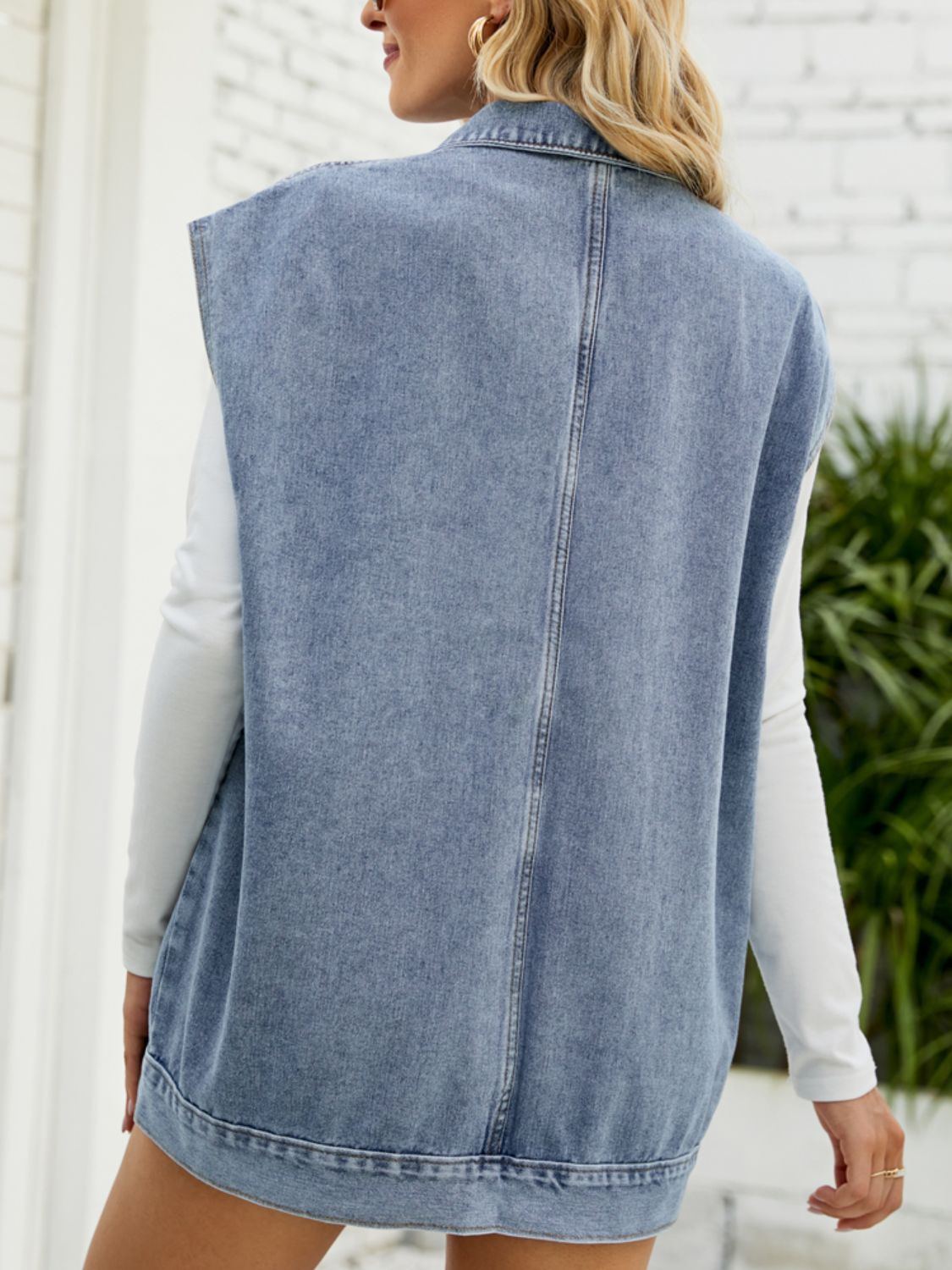 Collared Neck Sleeveless Denim Top with Pockets - Loulou Boutique