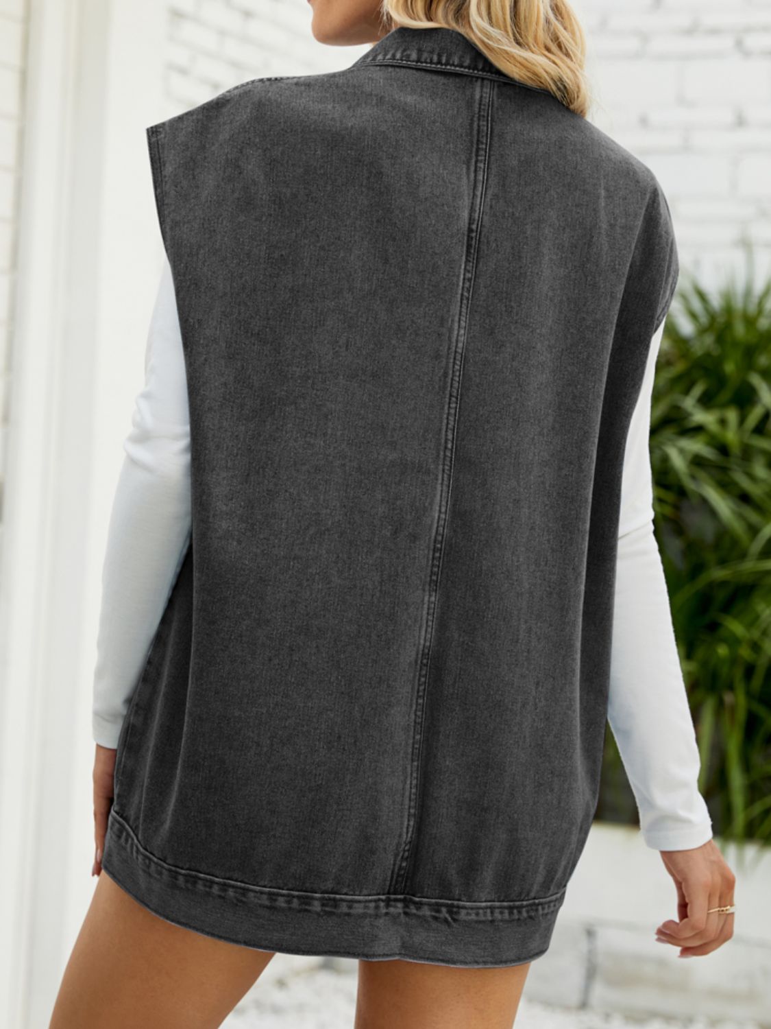 Collared Neck Sleeveless Denim Top with Pockets - Loulou Boutique
