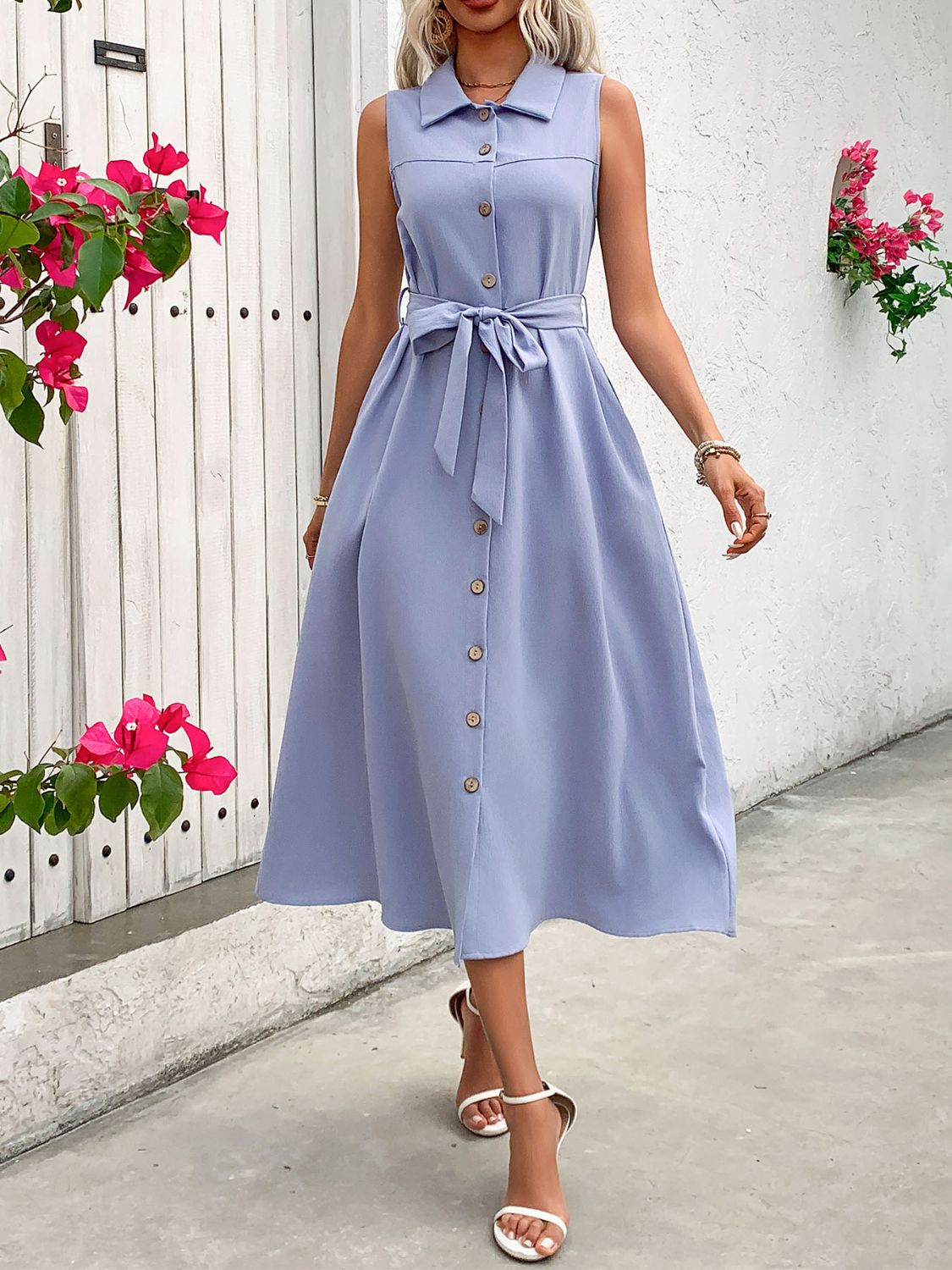 Collared Neck Sleeveless Dress - Loulou Boutique