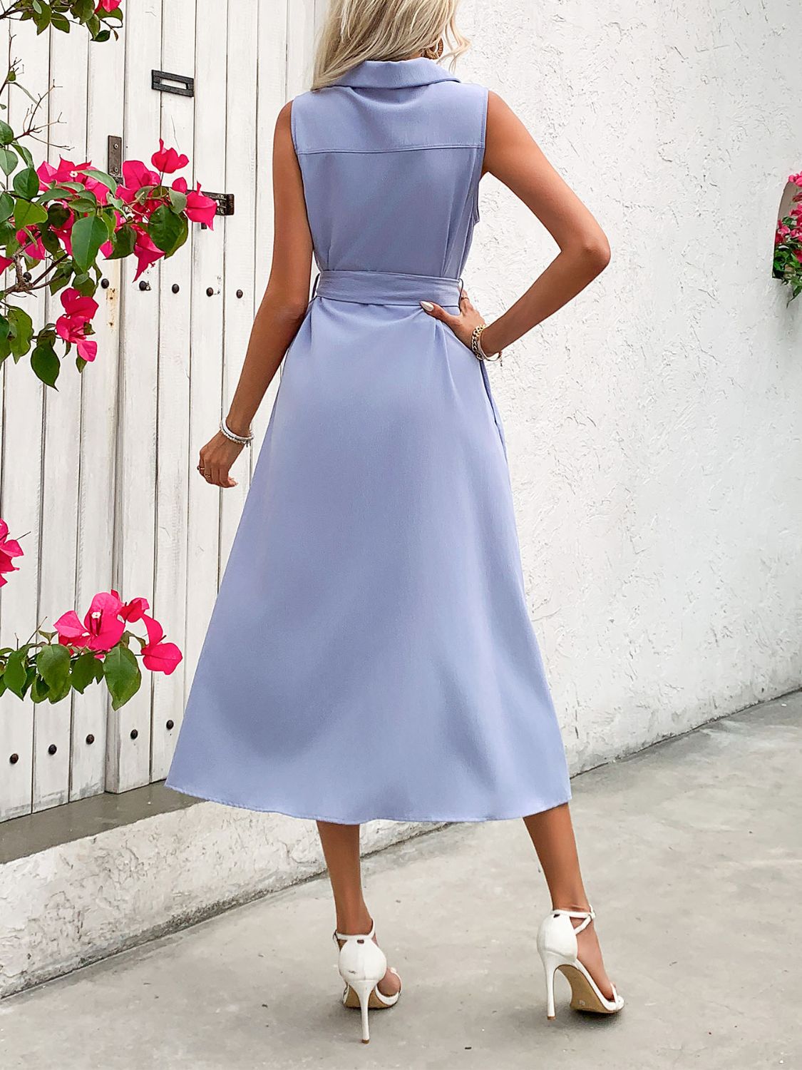Collared Neck Sleeveless Dress - Loulou Boutique
