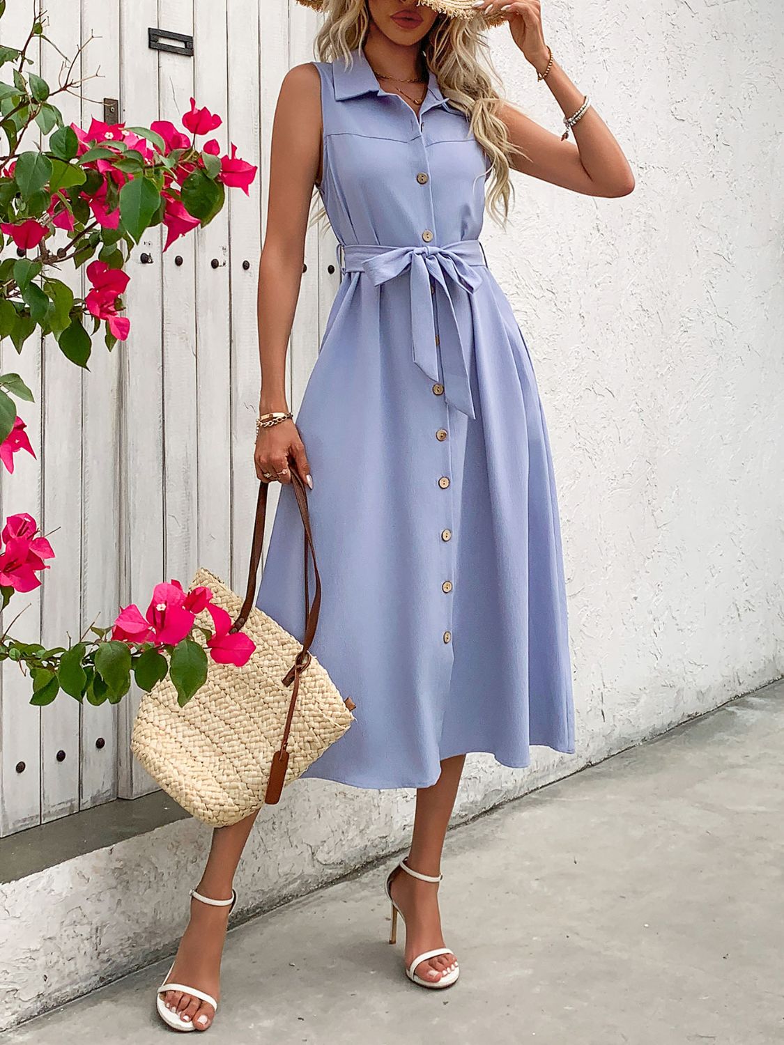 Collared Neck Sleeveless Dress - Loulou Boutique