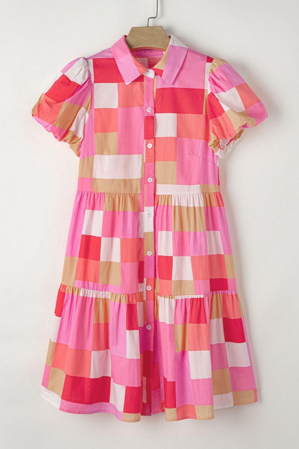 Color Block Button Up Short Sleeve Mini Dress - Loulou Boutique
