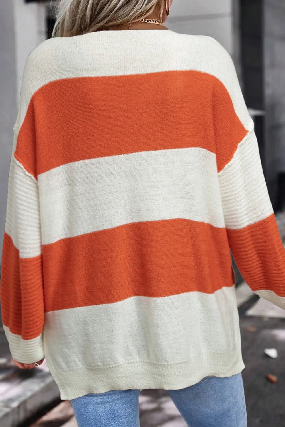 Color Block Dropped Shoulder V - Neck Sweater - Loulou Boutique