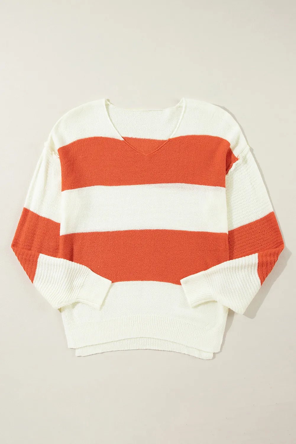Color Block Dropped Shoulder V - Neck Sweater - Loulou Boutique