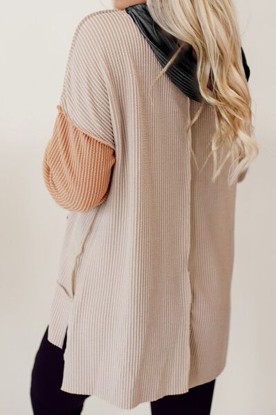Color Block Exposed Seam Dropped Shoulder Hoodie - Loulou Boutique