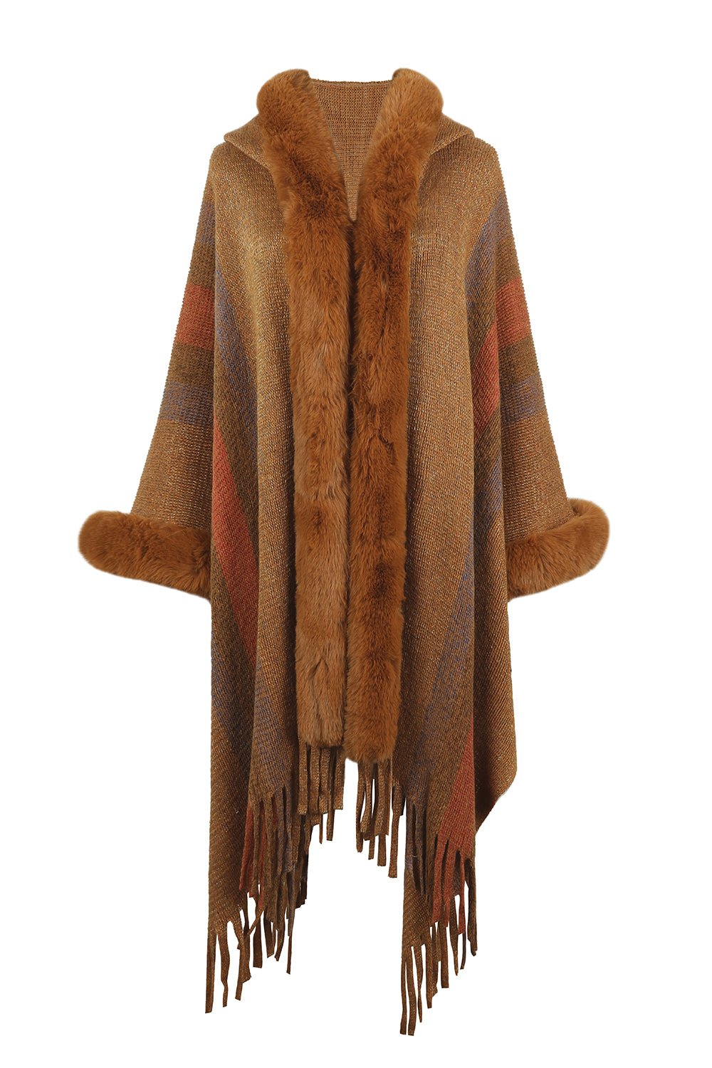 Color Block Fringe Detail Poncho - Loulou Boutique