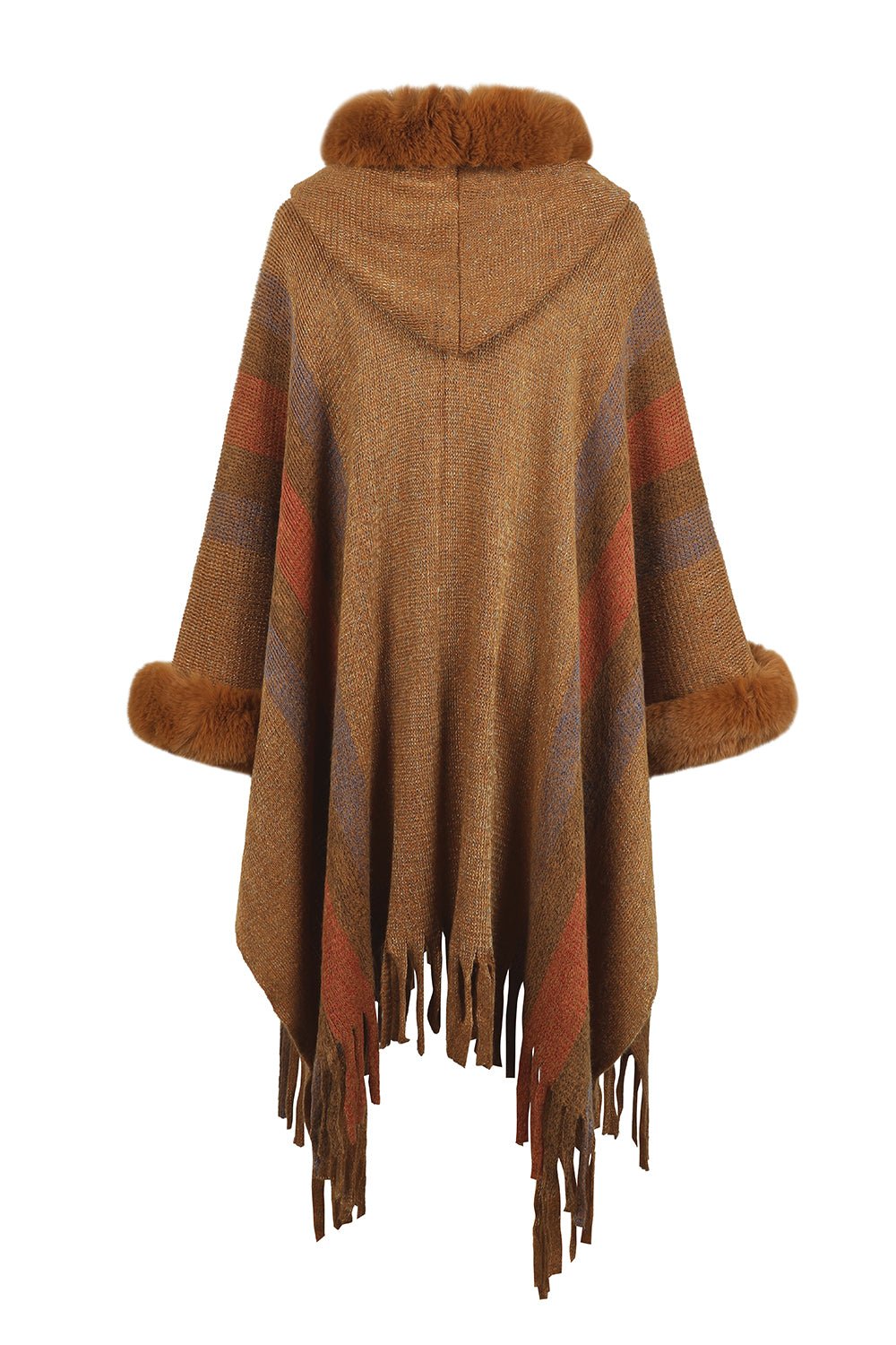 Color Block Fringe Detail Poncho - Loulou Boutique