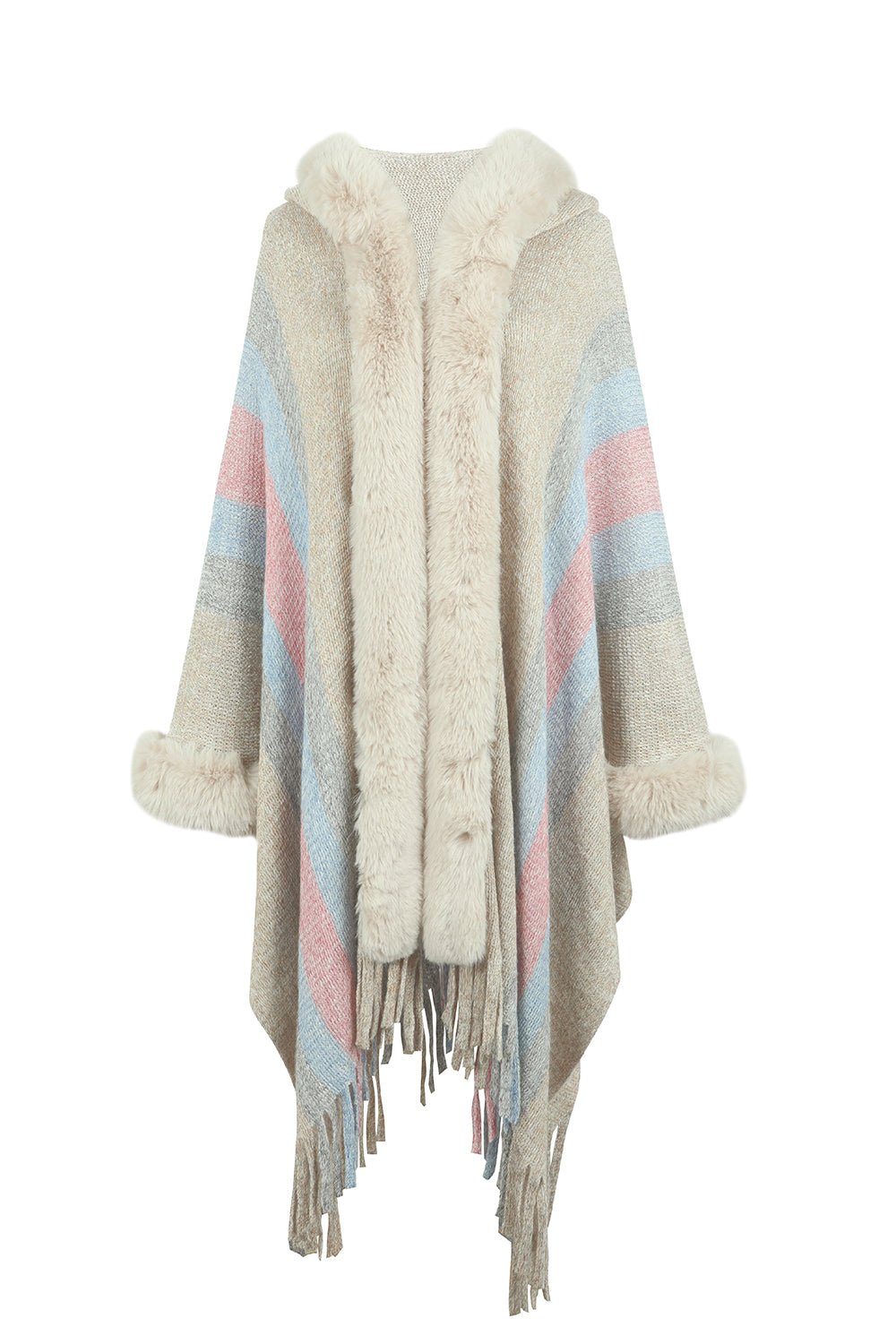 Color Block Fringe Detail Poncho - Loulou Boutique