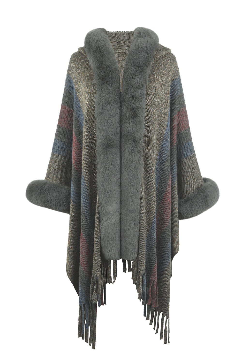 Color Block Fringe Detail Poncho - Loulou Boutique