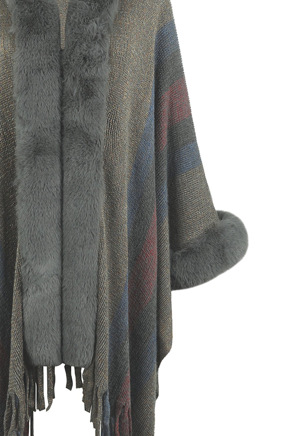 Color Block Fringe Detail Poncho - Loulou Boutique