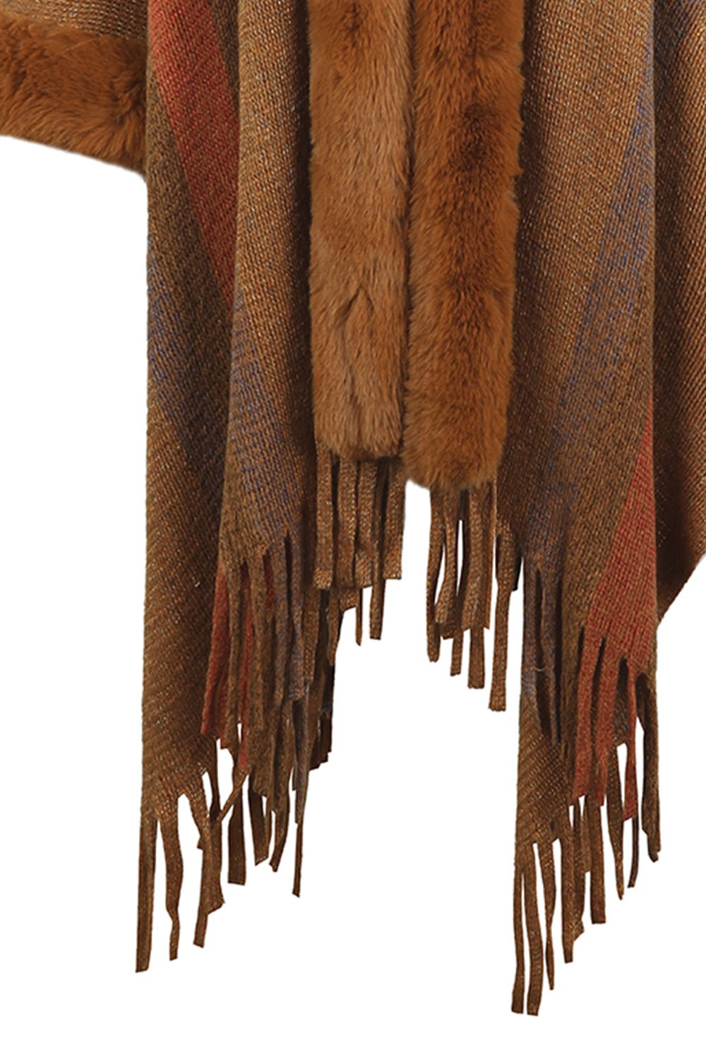 Color Block Fringe Detail Poncho - Loulou Boutique