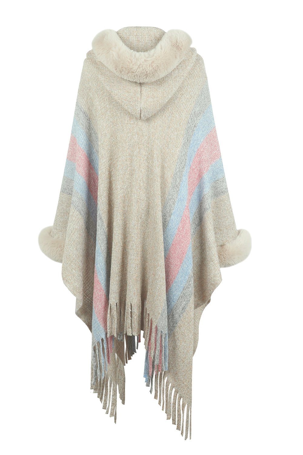 Color Block Fringe Detail Poncho - Loulou Boutique