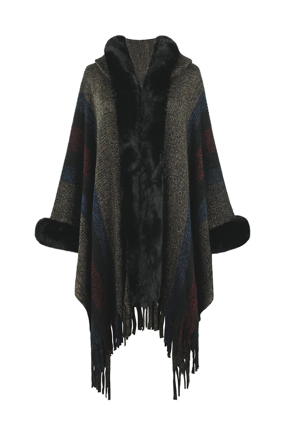 Color Block Fringe Detail Poncho - Loulou Boutique