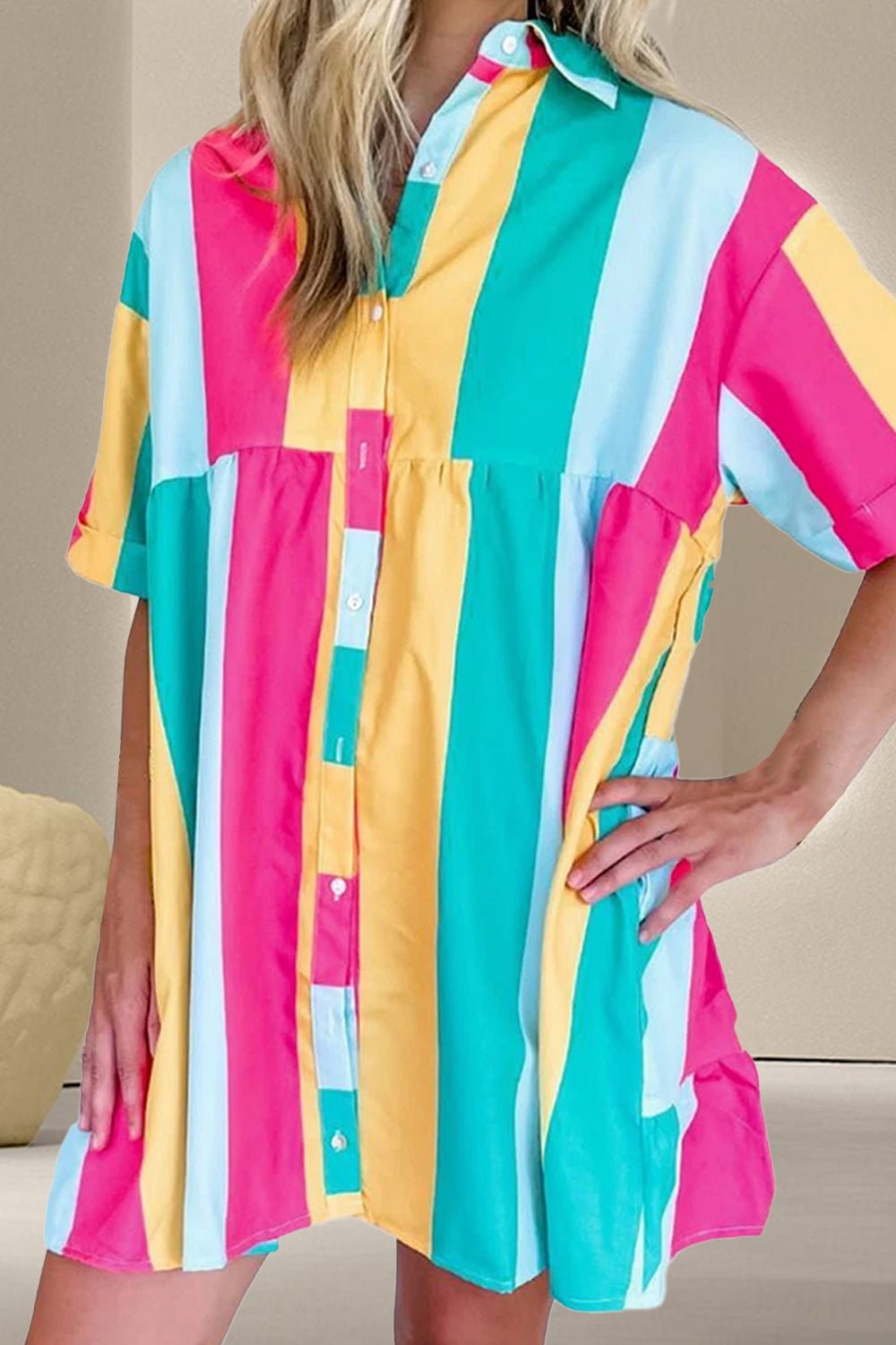 Color Block Half Sleeve Mini Dress - Loulou Boutique