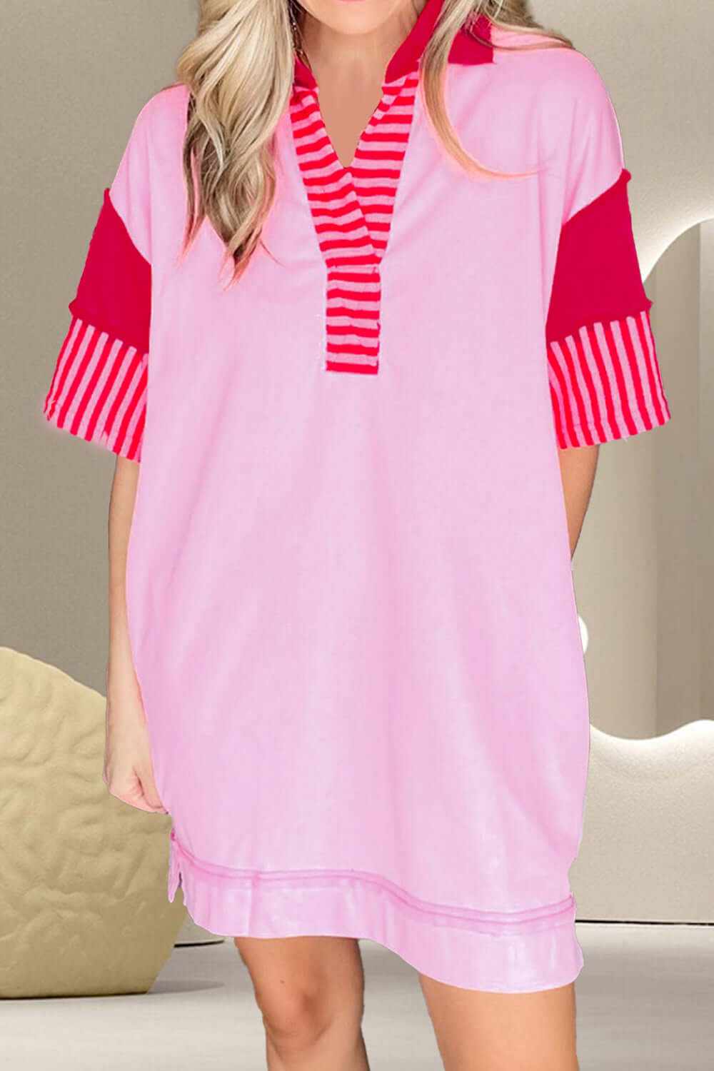 Color Block Johnny Collar Half Sleeve Dress - Loulou Boutique