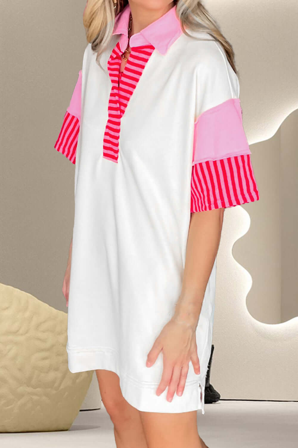 Color Block Johnny Collar Half Sleeve Dress - Loulou Boutique
