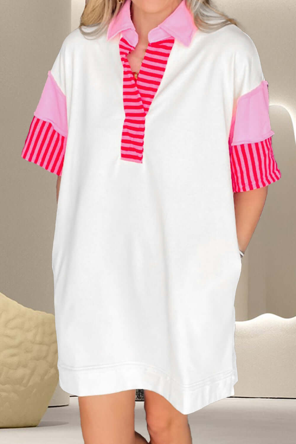Color Block Johnny Collar Half Sleeve Dress - Loulou Boutique