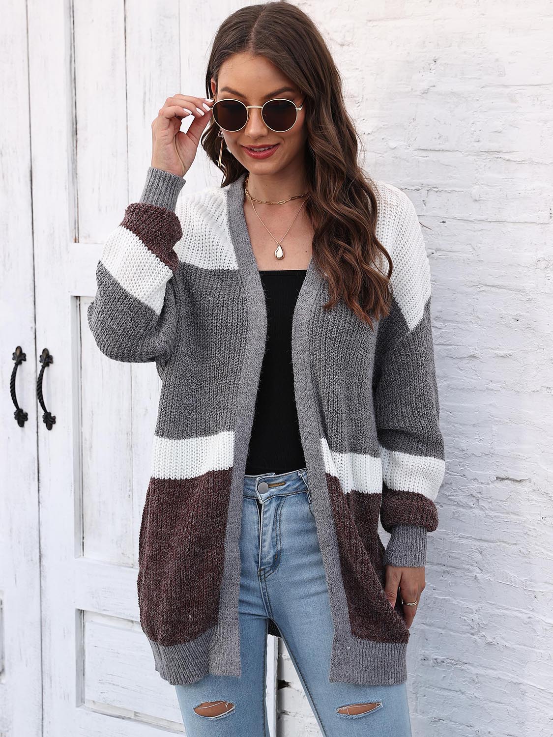 Color Block Open Front Cardigan - Loulou Boutique